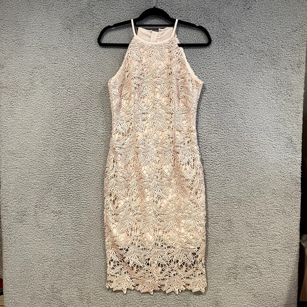 KEEPSAKE The Label Lonely Lover Dress Womens Medium Light Pink Rose Lace Halter